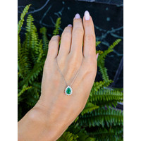 0.65 Ct. Emerald Natural Diamond Halo Necklace, 14K White Gold Life Style