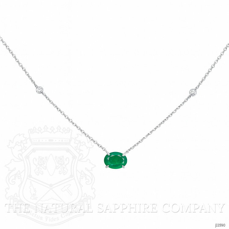 0.55 Ct. Emerald and Natural Diamond Accent Stones Necklace, 14K White Gold