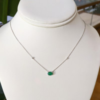 0.55 Ct. Emerald and Natural Diamond Accent Stones Necklace, 14K White Gold Image