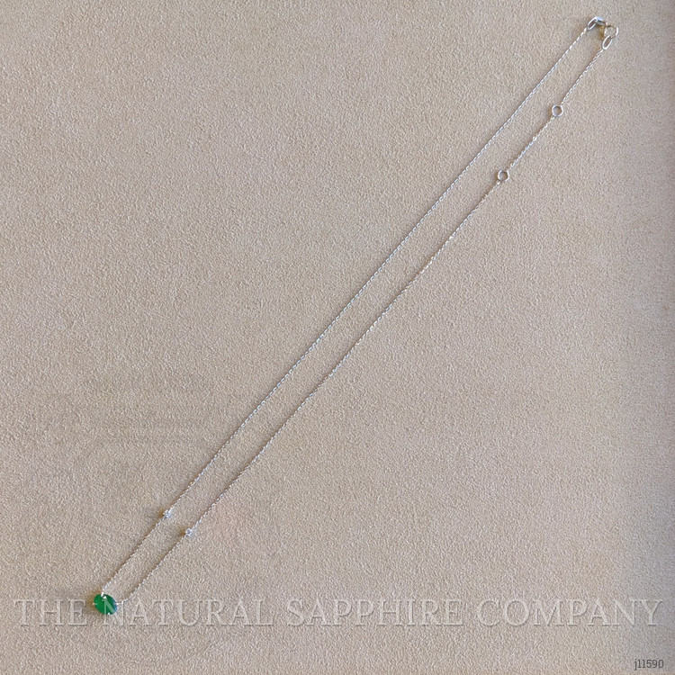 0.55 Ct. Emerald and Natural Diamond Accent Stones Necklace, 14K White Gold