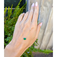 0.55 Ct. Emerald and Natural Diamond Accent Stones Necklace, 14K White Gold Life Style