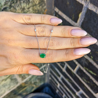 0.55 Ct. Emerald and Natural Diamond Accent Stones Necklace, 14K White Gold Life Style