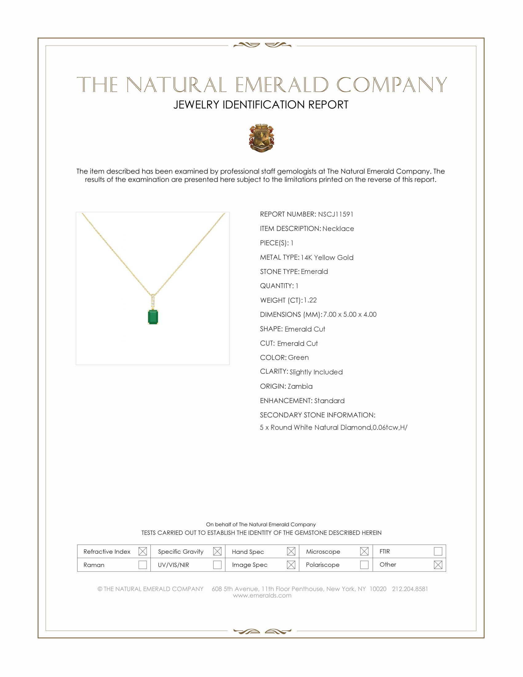 1.22 Ct. Emerald and Natural Diamond Pave Necklace, 14K Yellow Gold