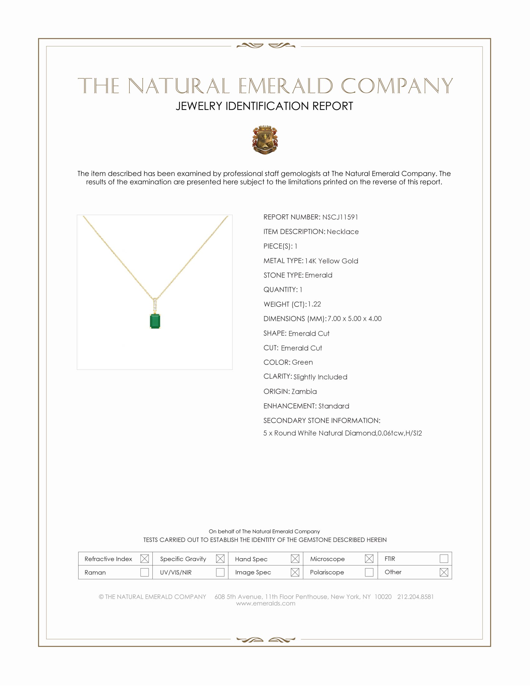 1.22 Ct. Emerald Natural Diamond Pave Necklace, 14K Yellow Gold