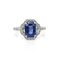 3.17 Ct. Blue Sapphire and Natural Diamond Pave Ring, 18K White Gold Video