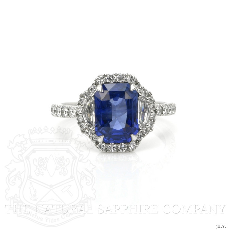 3.17 Ct. Blue Sapphire and Natural Diamond Pave Ring, 18K White Gold
