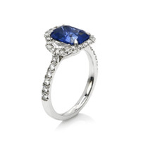 3.17 Ct. Blue Sapphire and Natural Diamond Pave Ring, 18K White Gold Image