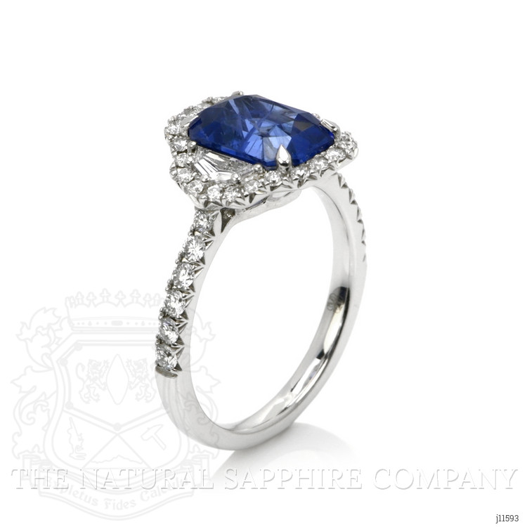 3.17 Ct. Blue Sapphire and Natural Diamond Pave Ring, 18K White Gold