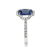 3.17 Ct. Blue Sapphire and Natural Diamond Pave Ring, 18K White Gold Image