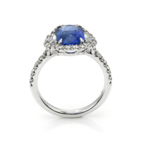 3.17 Ct. Blue Sapphire and Natural Diamond Pave Ring, 18K White Gold Image