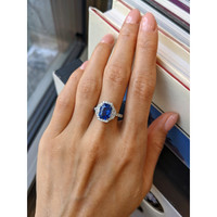 3.17 Ct. Blue Sapphire and Natural Diamond Pave Ring, 18K White Gold Life Style