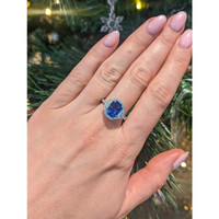 3.17 Ct. Blue Sapphire and Natural Diamond Pave Ring, 18K White Gold Life Style