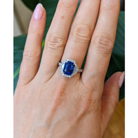 3.17 Ct. Blue Sapphire and Natural Diamond Pave Ring, 18K White Gold Life Style