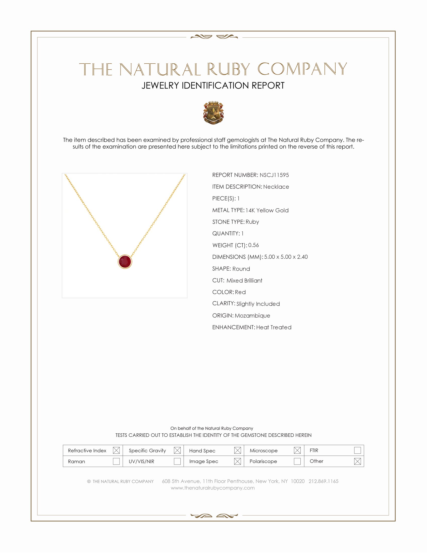 0.56 Ct. Ruby Bezel Necklace, 14K Yellow Gold