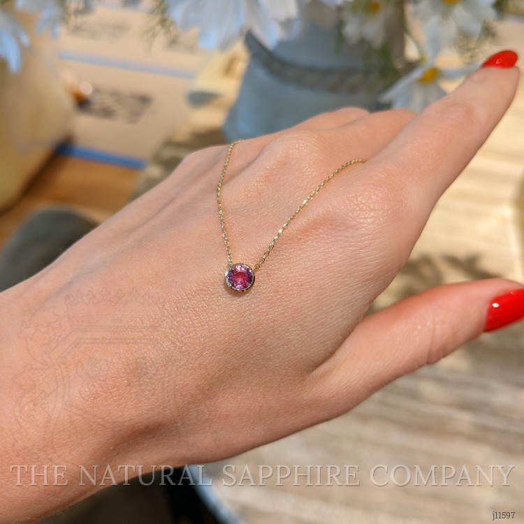0.49 Ct. Pink Sapphire Bezel Necklace, 14K Yellow Gold