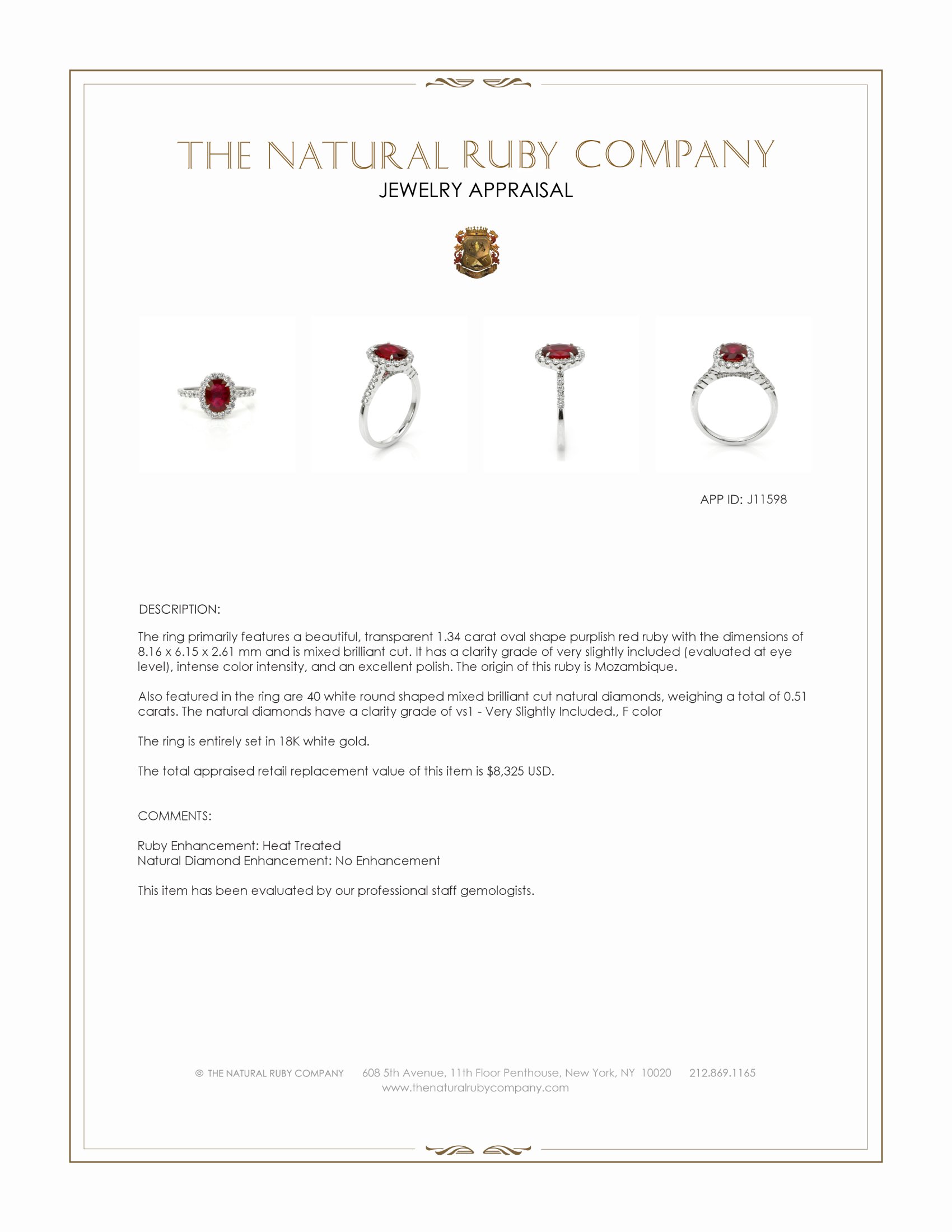 1.34 Ct. Ruby and Natural Diamond Pave Ring, 18K White Gold
