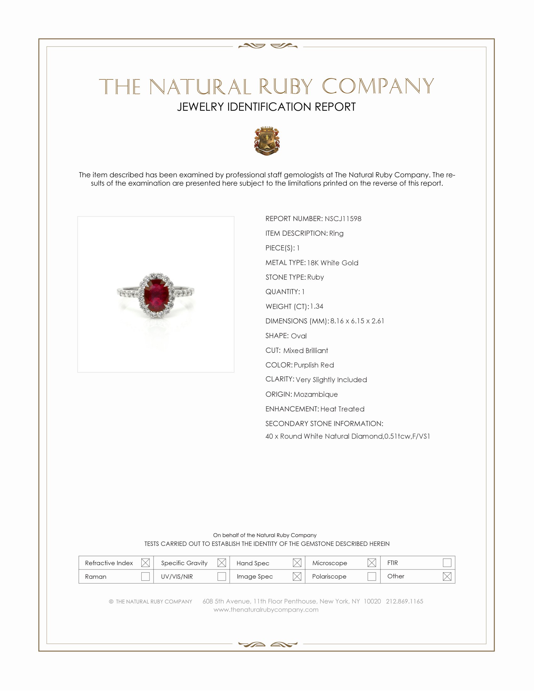 1.34 Ct. Ruby and Natural Diamond Pave Ring, 18K White Gold