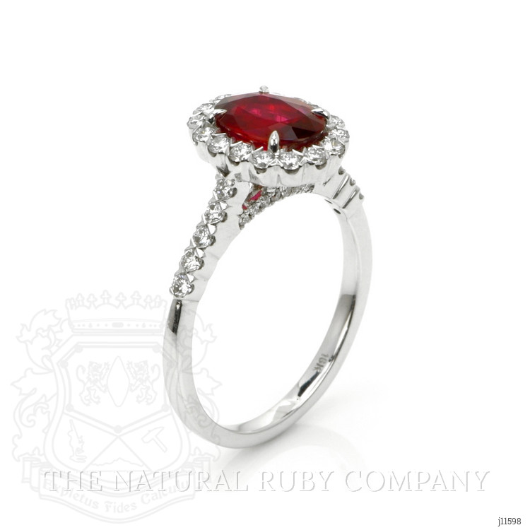 1.34 Ct. Ruby Natural Diamond Pave Ring, 18K White Gold