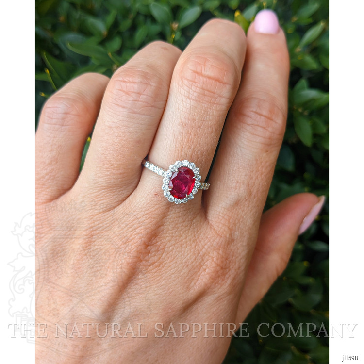 1.34 Ct. Ruby Natural Diamond Pave Ring, 18K White Gold