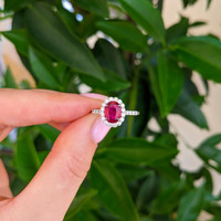 1.34 Ct. Ruby and Natural Diamond Pave Ring, 18K White Gold Life Style