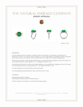 3.80 Ct. Emerald Natural Diamond Three Stone Ring, 18K White & Yellow Appraisal