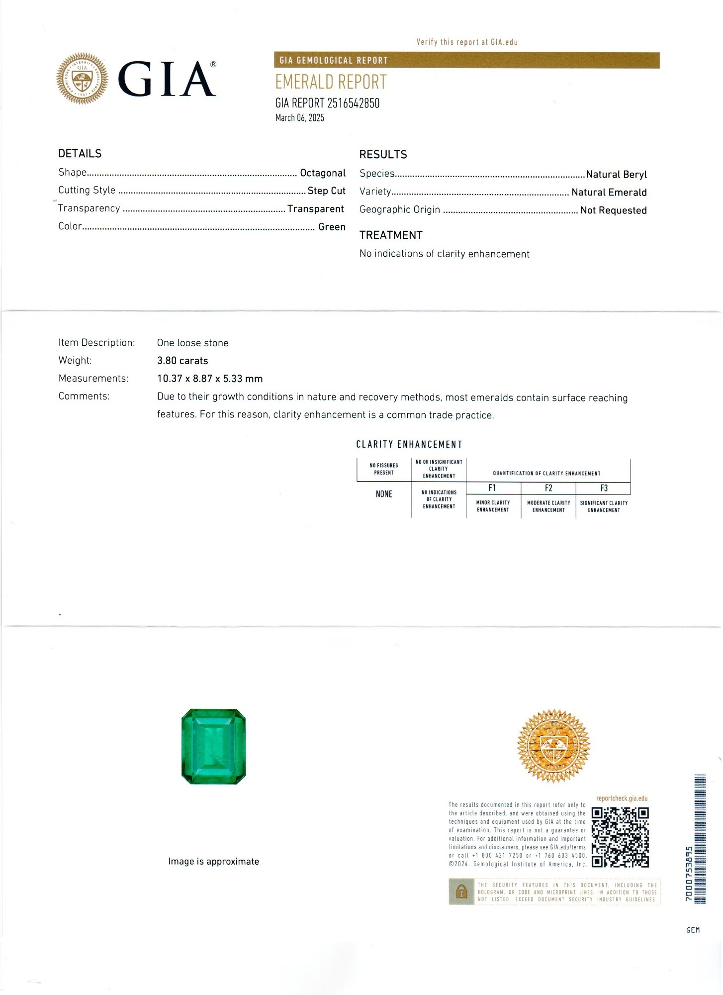 3.80 Ct. Emerald and Natural Diamond Three Stone Ring, 18K White & Yellow