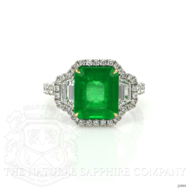 3.80 Ct. Emerald Natural Diamond Three Stone Ring, 18K White & Yellow