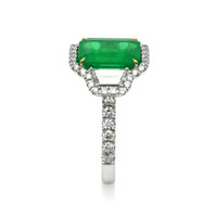 3.80 Ct. Emerald Natural Diamond Three Stone Ring, 18K White & Yellow Image
