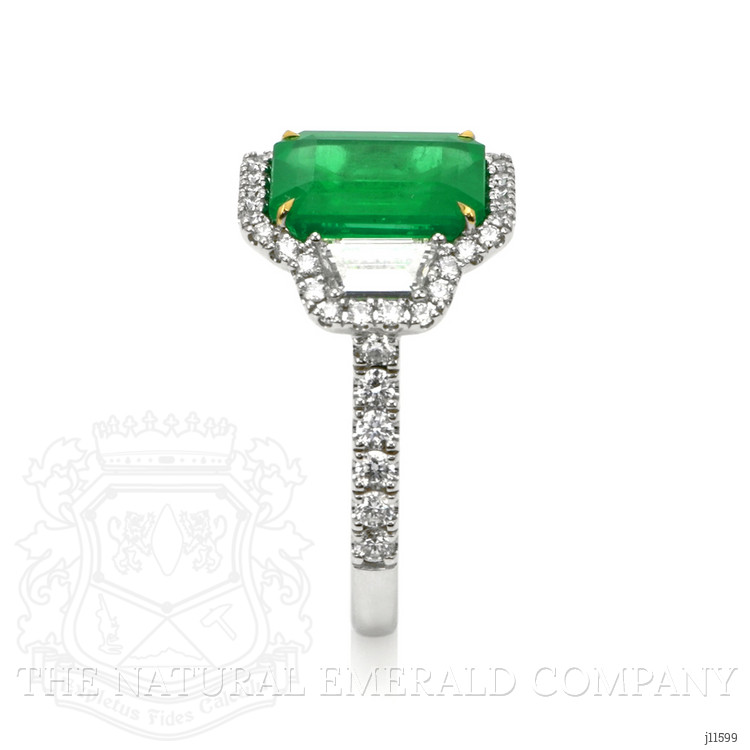 3.80 Ct. Emerald Natural Diamond Three Stone Ring, 18K White & Yellow