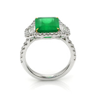 3.80 Ct. Emerald Natural Diamond Three Stone Ring, 18K White & Yellow Image