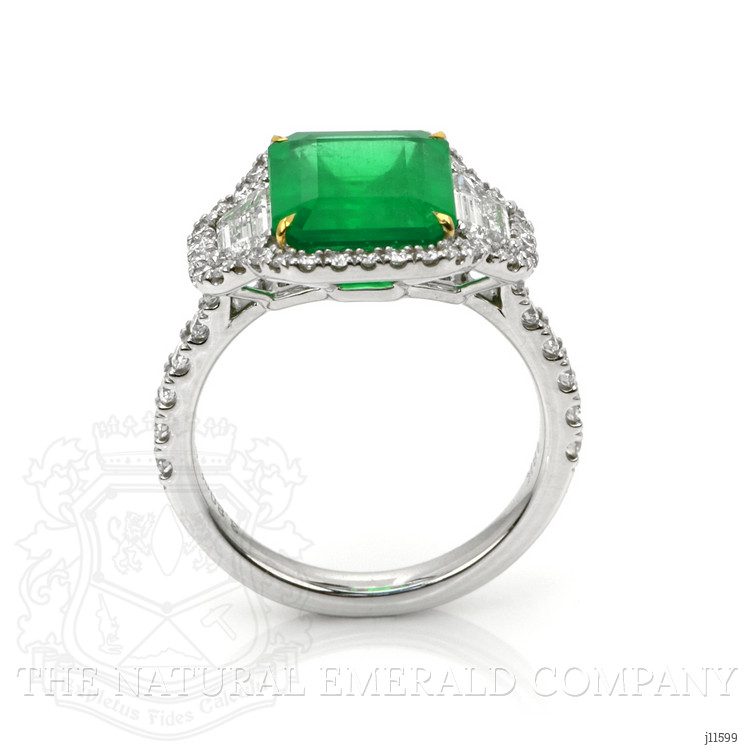 3.80 Ct. Emerald Natural Diamond Three Stone Ring, 18K White & Yellow