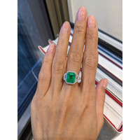 3.80 Ct. Emerald and Natural Diamond Three Stone Ring, 18K White & Yellow Life Style
