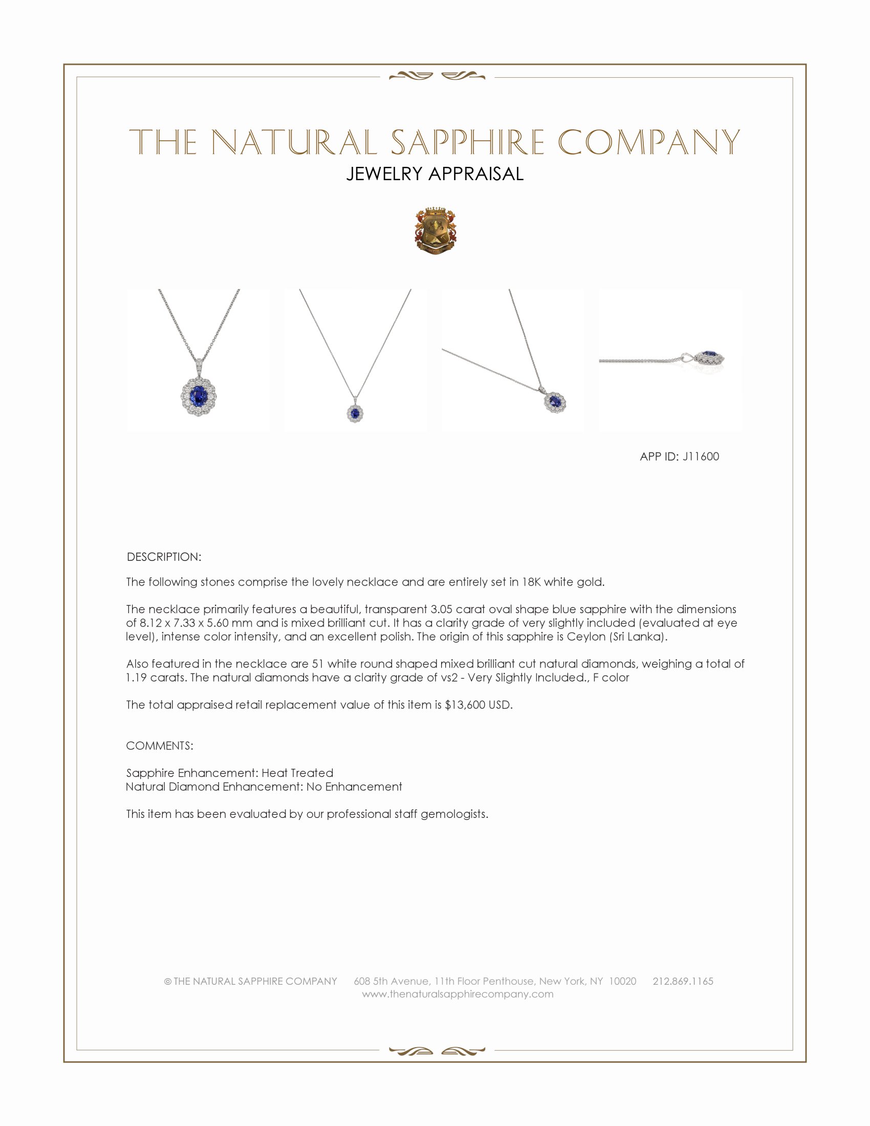3.05 Ct. Blue Sapphire and Natural Diamond Pave Necklace, 18K White Gold