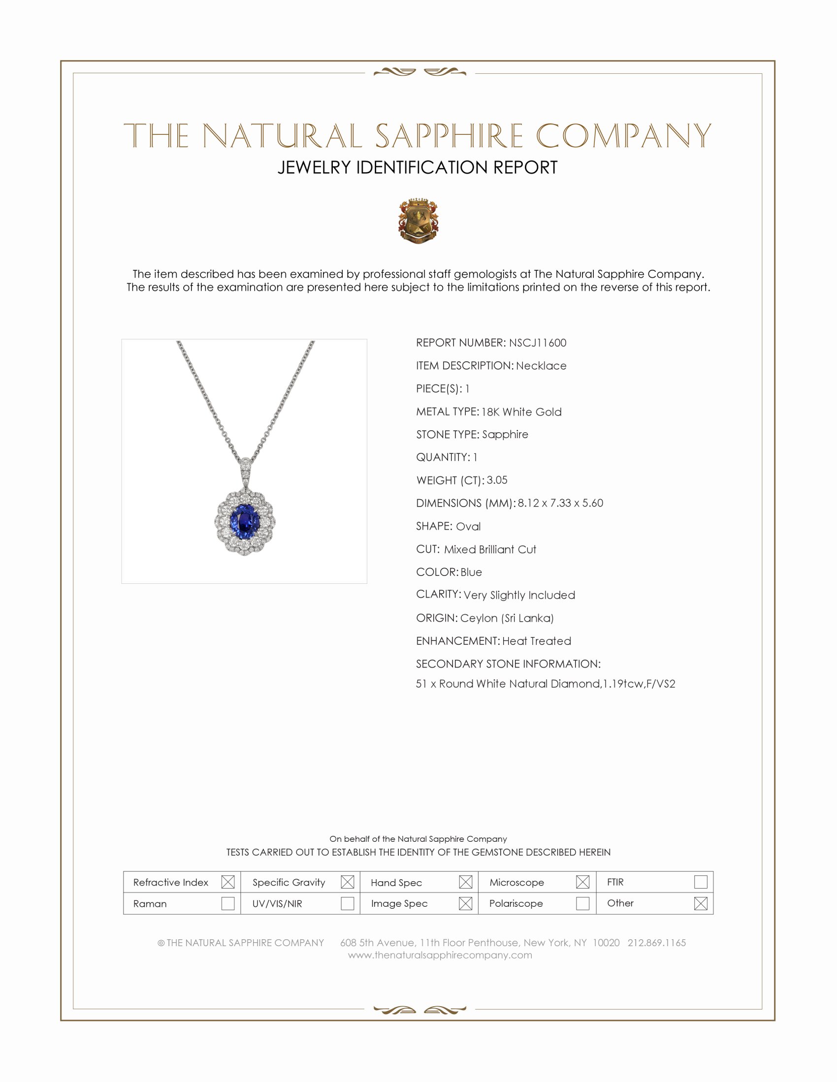 3.05 Ct. Blue Sapphire and Natural Diamond Pave Necklace, 18K White Gold