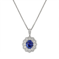3.05 Ct. Blue Sapphire and Natural Diamond Pave Necklace, 18K White Gold Video
