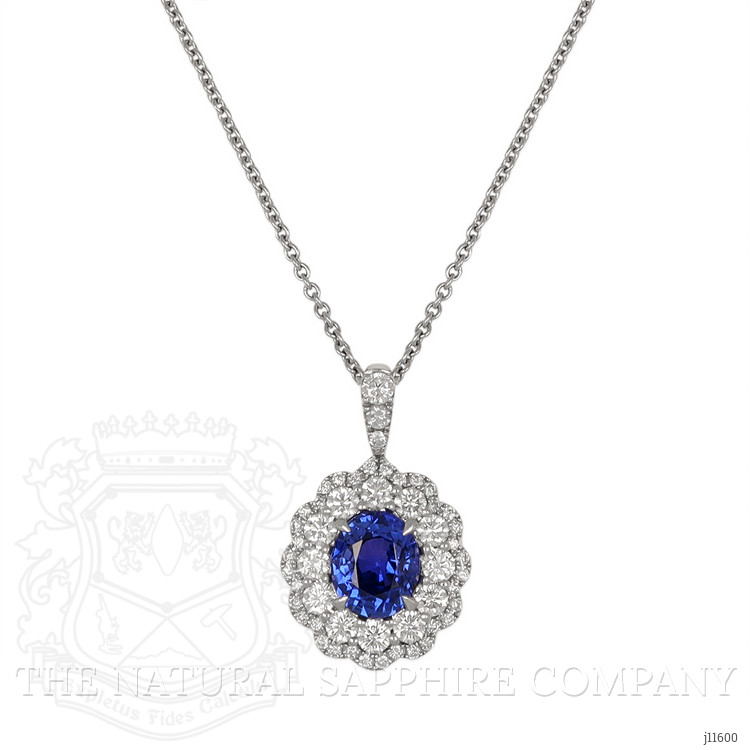 3.05 Ct. Blue Sapphire and Natural Diamond Pave Necklace, 18K White Gold