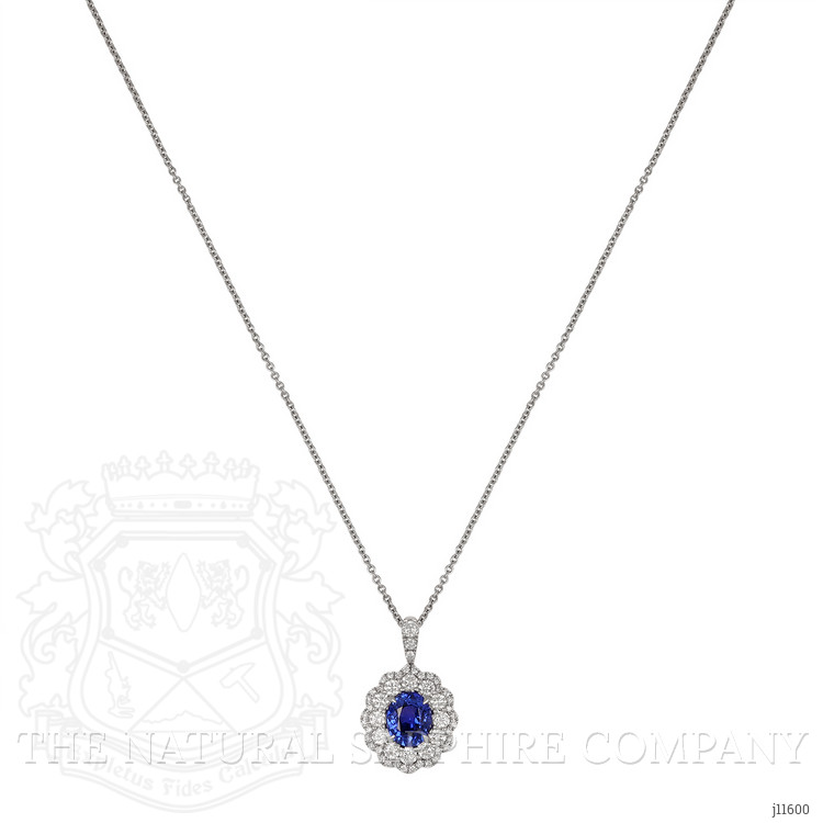3.05 Ct. Blue Sapphire and Natural Diamond Pave Necklace, 18K White Gold