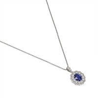 3.05 Ct. Blue Sapphire and Natural Diamond Pave Necklace, 18K White Gold Image
