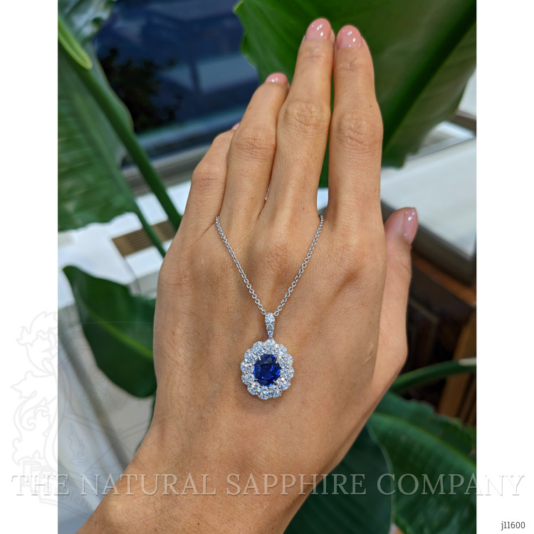 3.05 Ct. Blue Sapphire and Natural Diamond Pave Necklace, 18K White Gold