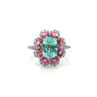 2.76 Ct. Paraiba Tourmaline Tourmaline Pave Ring, 18K Yellow & White Video