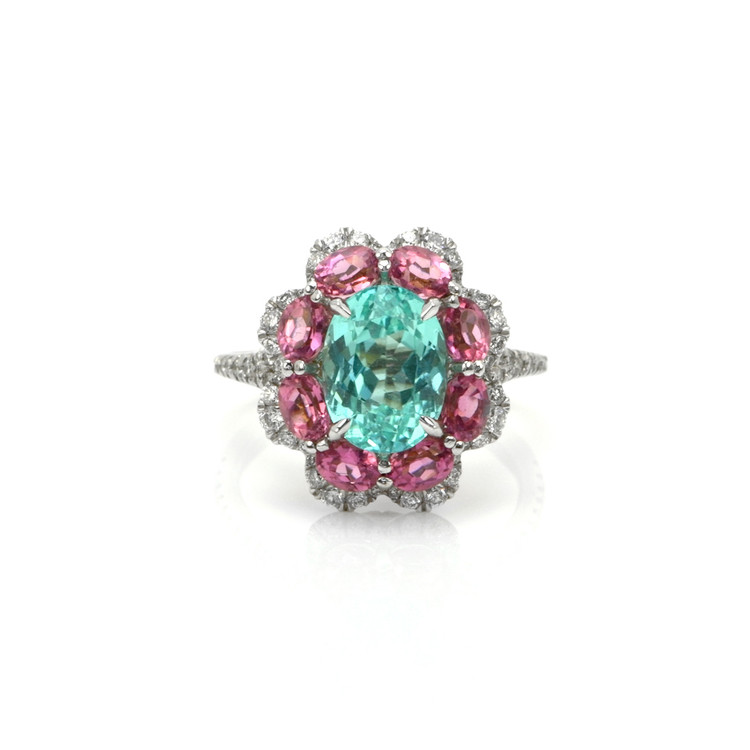2.76 Ct. Paraiba Tourmaline Tourmaline Pave Ring, 18K Yellow & White