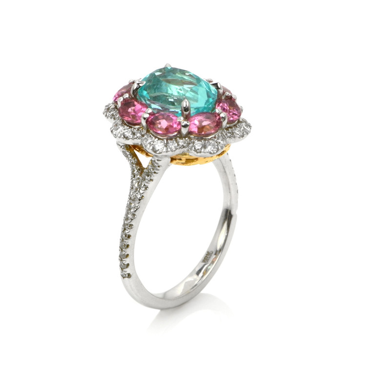 2.76 Ct. Paraiba Tourmaline Tourmaline Pave Ring, 18K Yellow & White