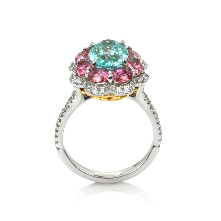 2.76 Ct. Paraiba Tourmaline Tourmaline Pave Ring, 18K Yellow & White