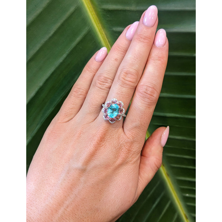 2.76 Ct. Paraiba Tourmaline Tourmaline Pave Ring, 18K Yellow & White