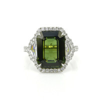 10.00 Ct. Green Sapphire and Natural Diamond Three Stone Ring, 18K White Gold Video