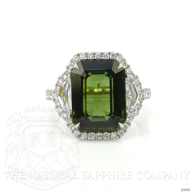 10.00 Ct. Green Sapphire and Natural Diamond Three Stone Ring, 18K White Gold