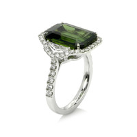 10.00 Ct. Green Sapphire and Natural Diamond Three Stone Ring, 18K White Gold Image