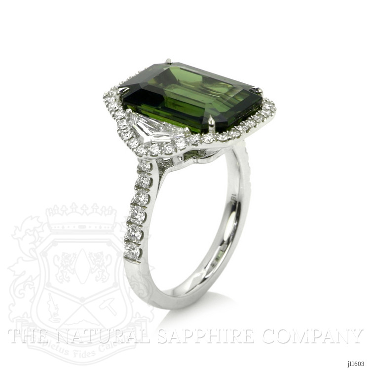 10.00 Ct. Green Sapphire and Natural Diamond Three Stone Ring, 18K White Gold