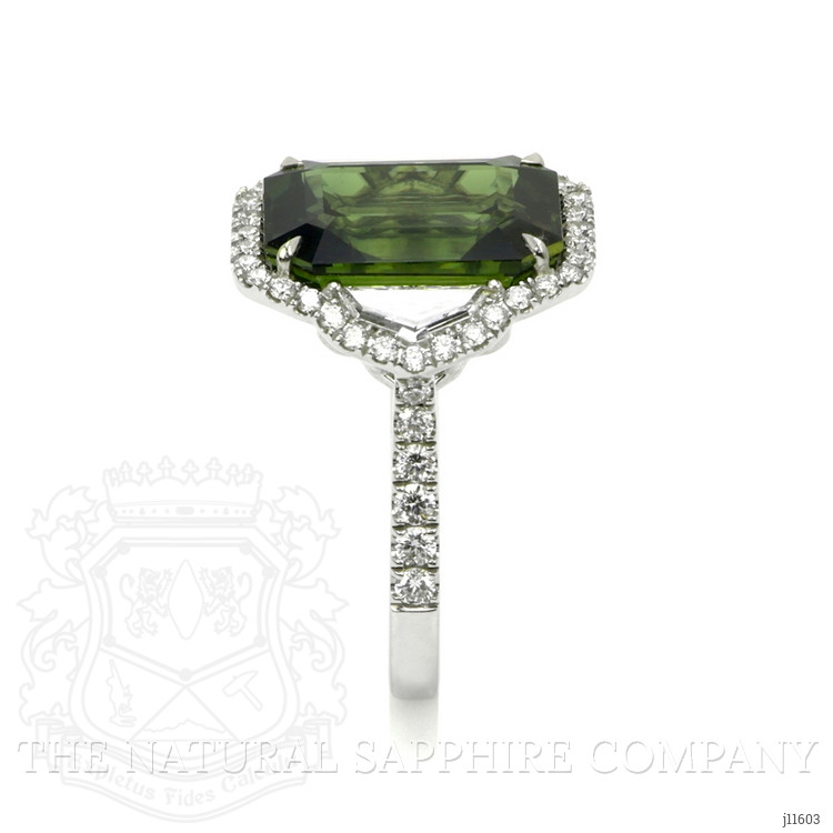 10.00 Ct. Green Sapphire and Natural Diamond Three Stone Ring, 18K White Gold