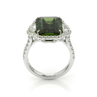 10.00 Ct. Green Sapphire and Natural Diamond Three Stone Ring, 18K White Gold Image